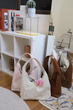 Caramel Candy Ribbon Tote Bag in Cream