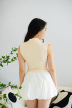 (BACKORDER) Gia Ruched High Neck Top in Beige