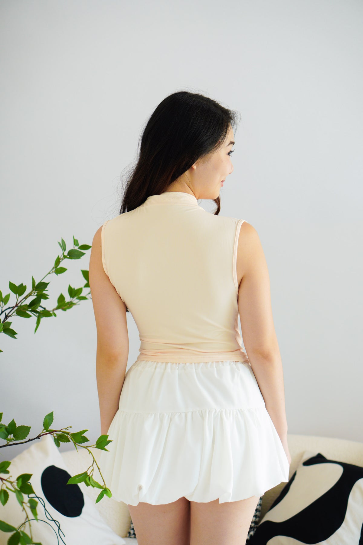 (BACKORDER) Gia Ruched High Neck Top in Beige