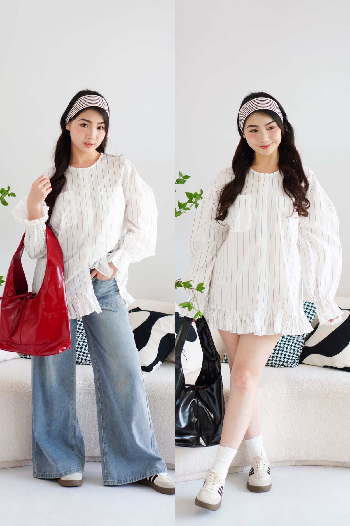 (BACKORDER) Julisa Oversized Stripes Mini Ruffles Dress in White