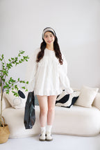 (BACKORDER) Julisa Oversized Stripes Mini Ruffles Dress in White