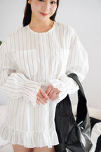 (BACKORDER) Julisa Oversized Stripes Mini Ruffles Dress in White