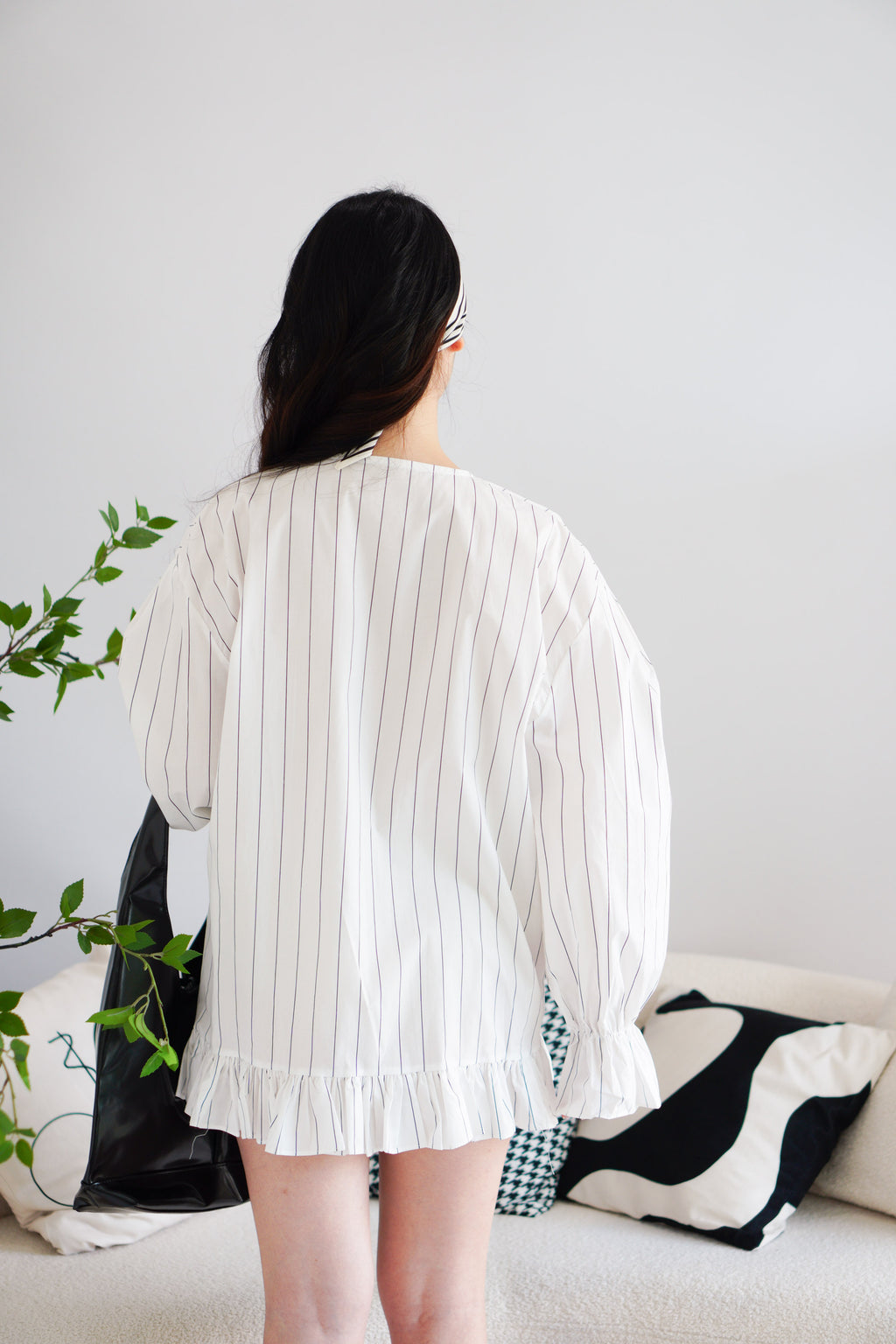 (BACKORDER) Julisa Oversized Stripes Mini Ruffles Dress in White