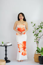 Azure Blooming Floral Printed Maxi Tube Dress in White