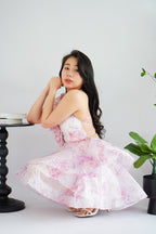 Blosselle Floral Ruffles Layered Crossback Dress in Pink Purple