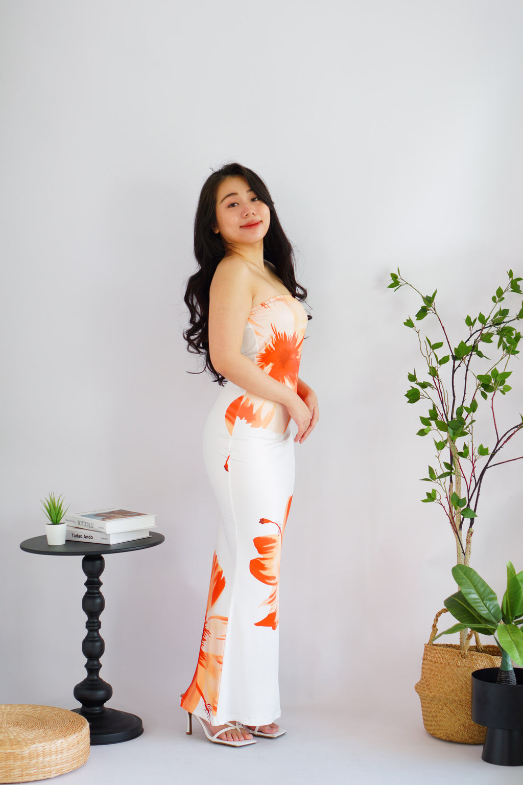 Azure Blooming Floral Printed Maxi Tube Dress in White