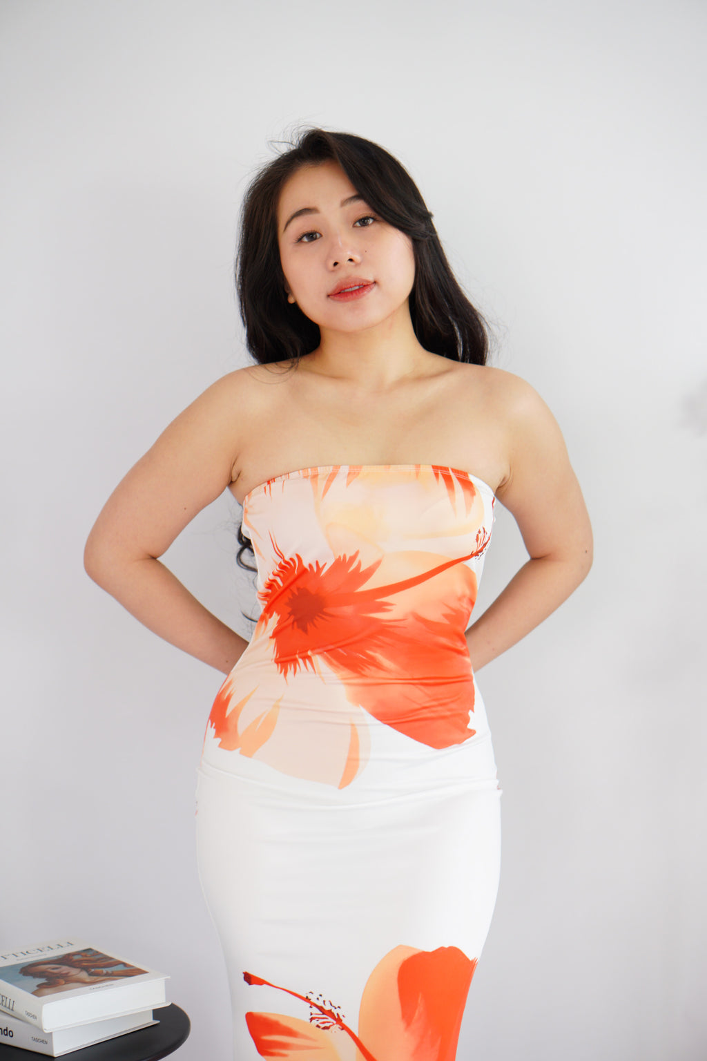 Azure Blooming Floral Printed Maxi Tube Dress in White