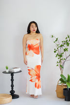 Azure Blooming Floral Printed Maxi Tube Dress in White