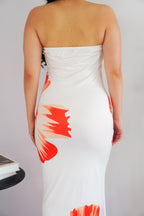 Azure Blooming Floral Printed Maxi Tube Dress in White
