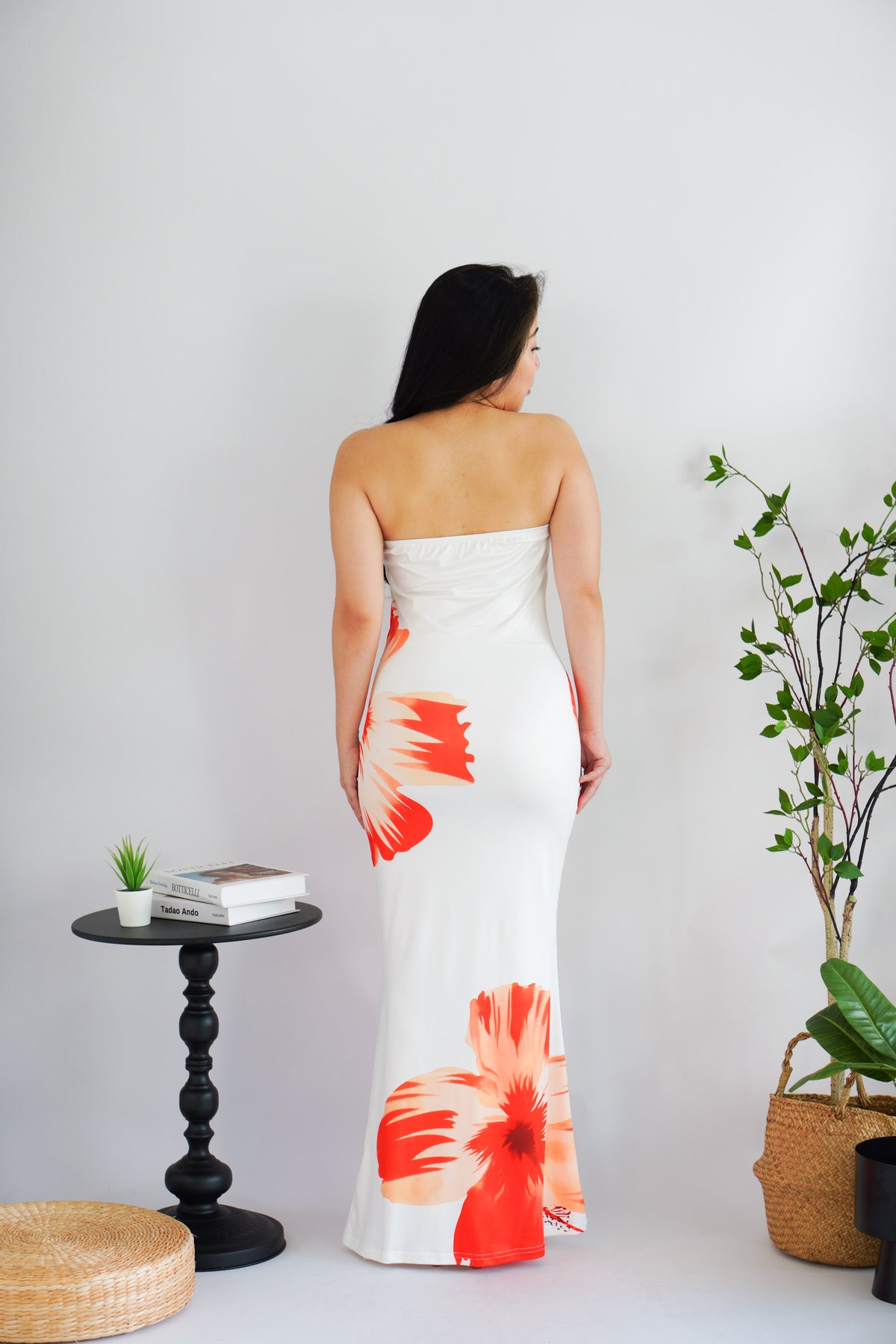 Azure Blooming Floral Printed Maxi Tube Dress in White