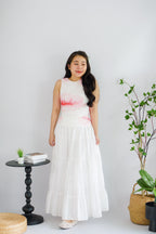 Hibiski Floral High Neck Ruched Top in White and Pink