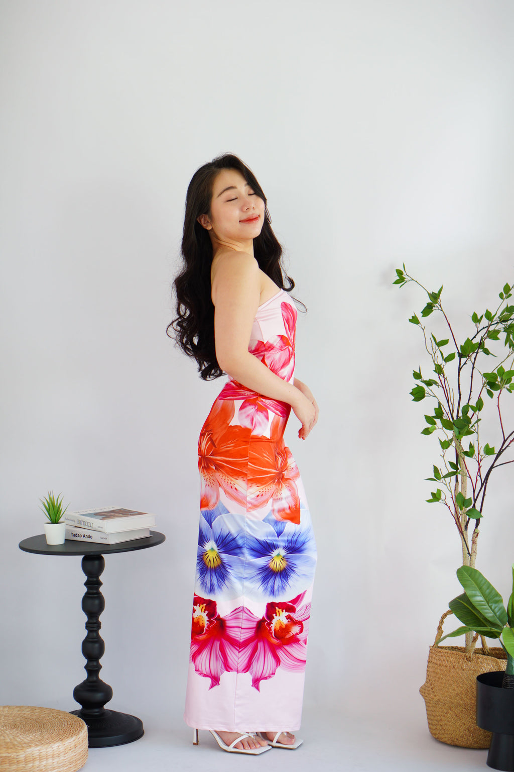 Faylora Floral Printed Maxi Tube Bodycon Dress in Pink