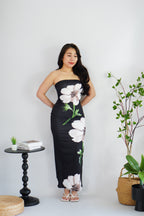 Zinnara Floral Printed Maxi Tube Bodycon Dress in Black