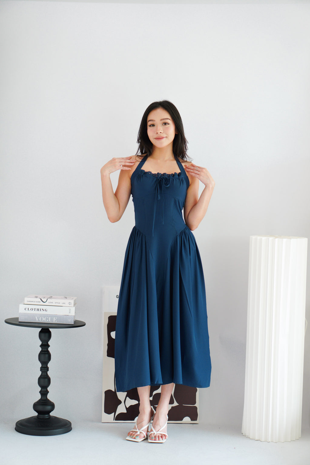Isabelle Halter Neck A-Line Dress in Dark Blue