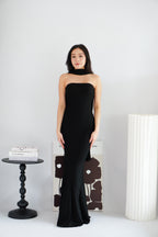 Xoe Tube Maxi Dress with Sash in Black
