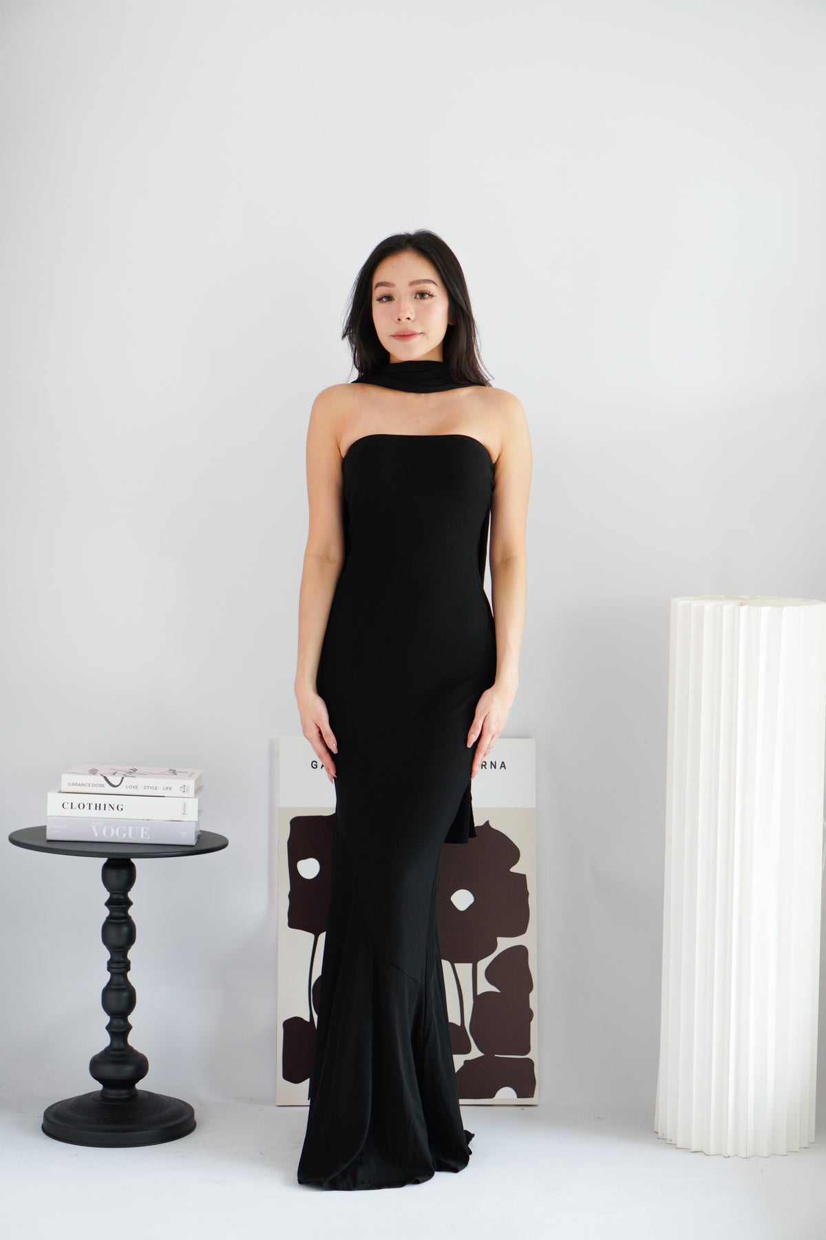 Xoe Tube Maxi Dress with Sash in Black