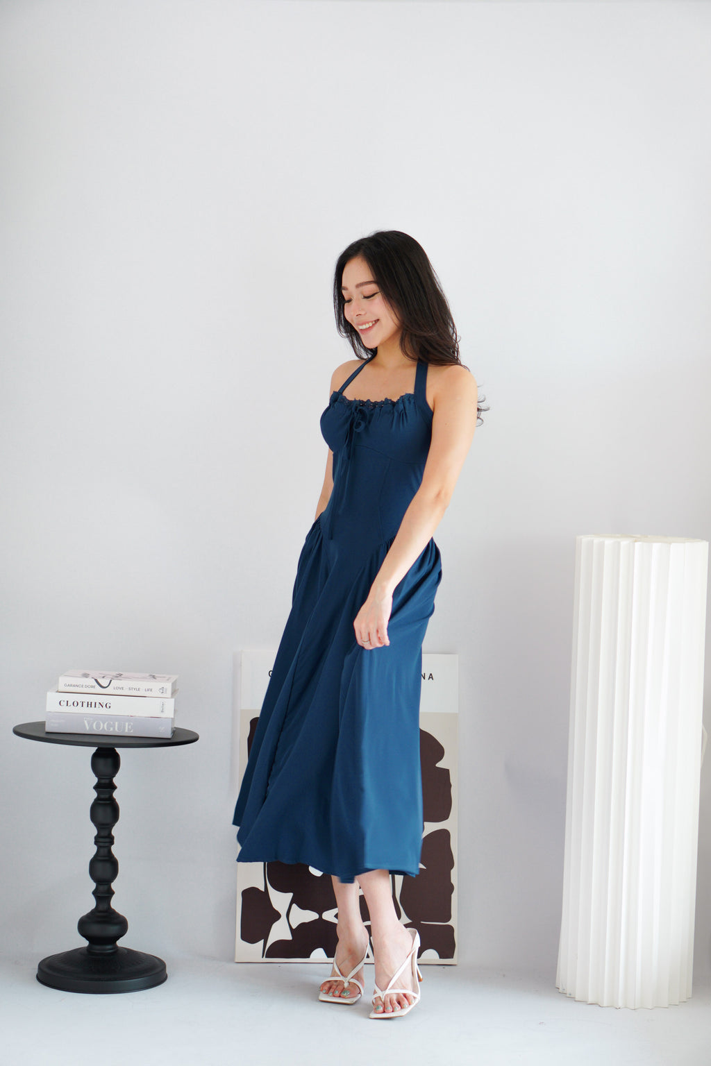 Isabelle Halter Neck A-Line Dress in Dark Blue