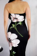 Zinnara Floral Printed Maxi Tube Bodycon Dress in Black