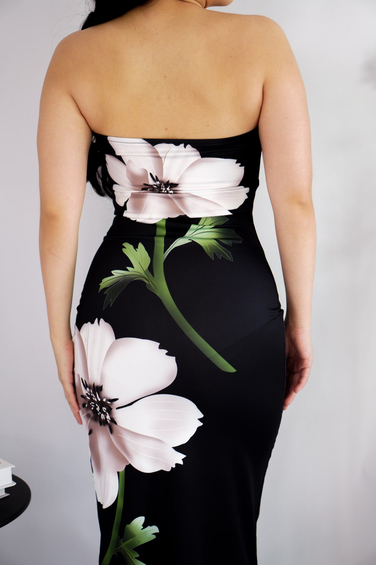 Zinnara Floral Printed Maxi Tube Bodycon Dress in Black