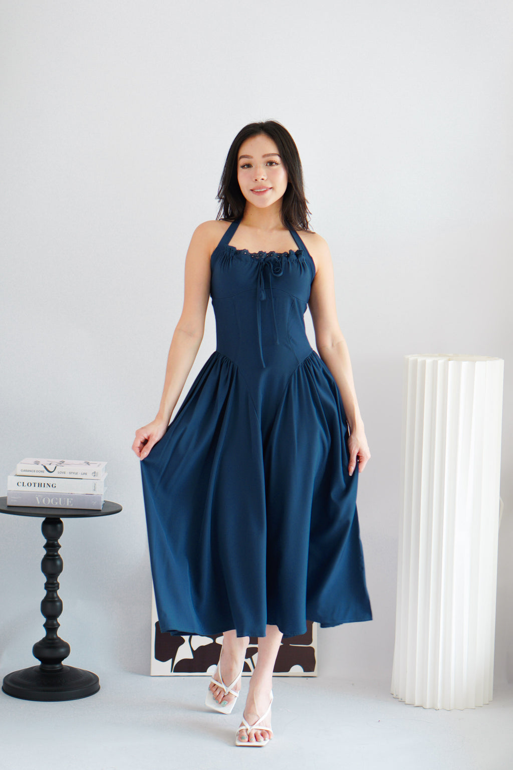 Isabelle Halter Neck A-Line Dress in Dark Blue