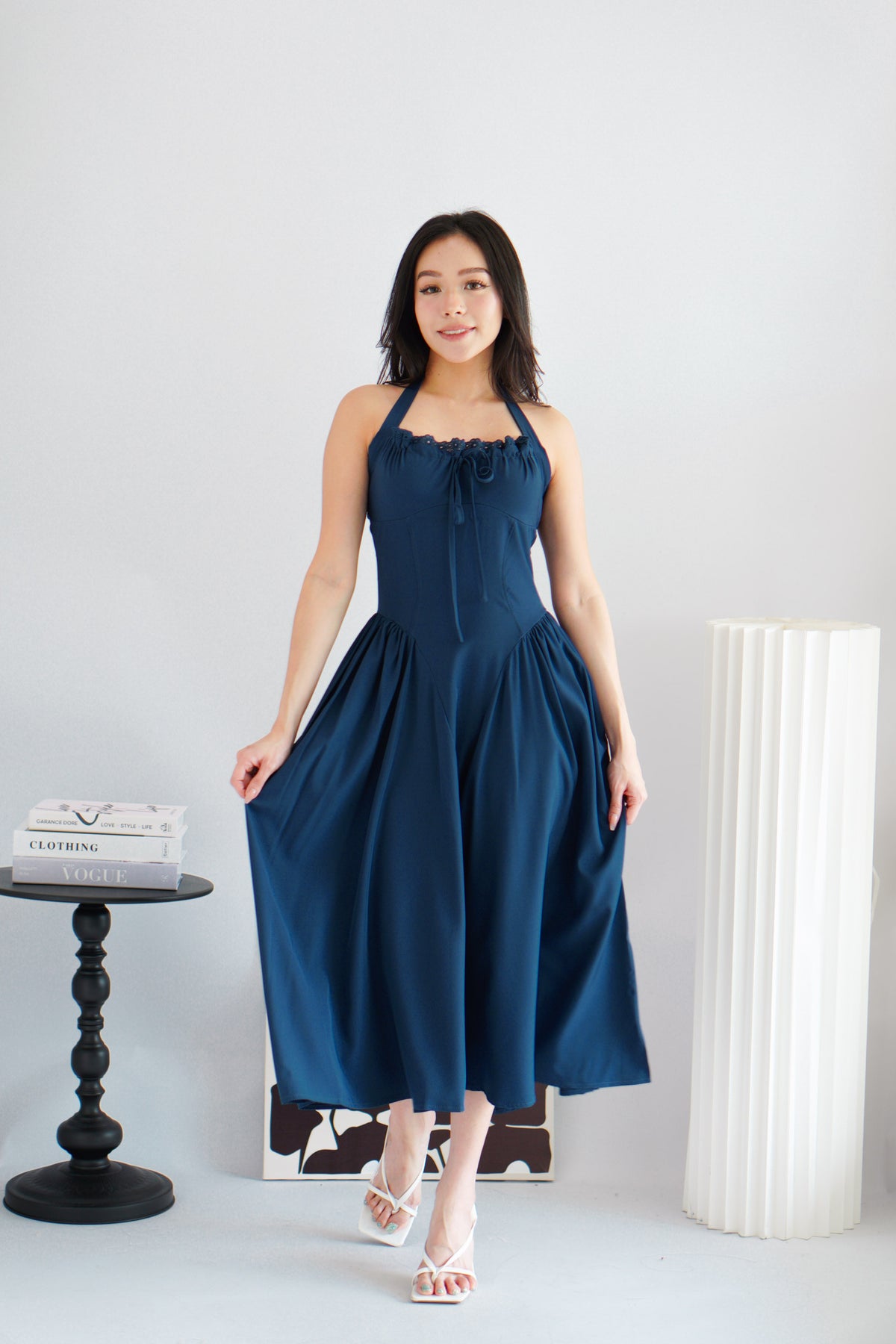Isabelle Halter Neck A-Line Dress in Dark Blue