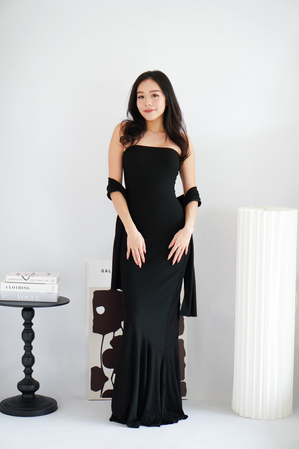 Xoe Tube Maxi Dress with Sash in Black