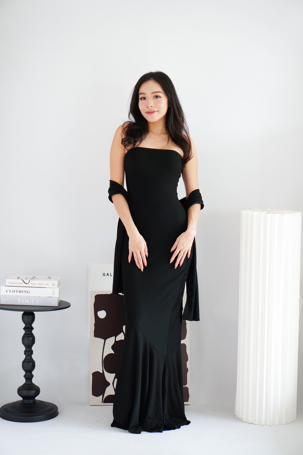 Xoe Tube Maxi Dress with Sash in Black