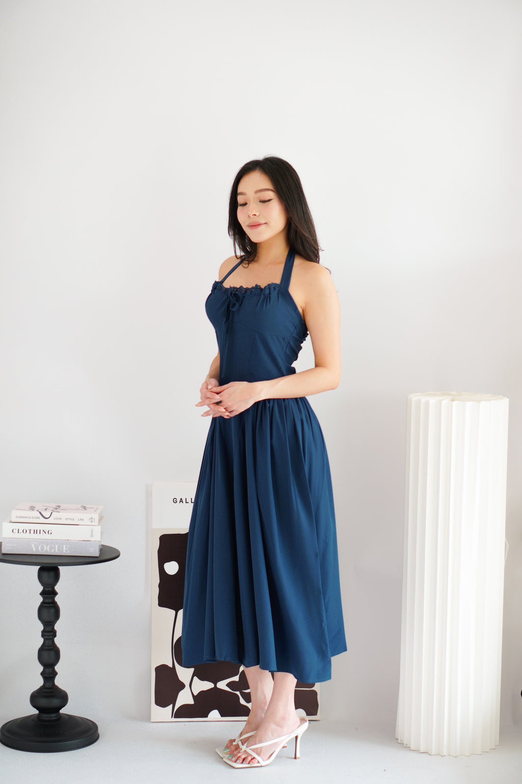 Isabelle Halter Neck A-Line Dress in Dark Blue