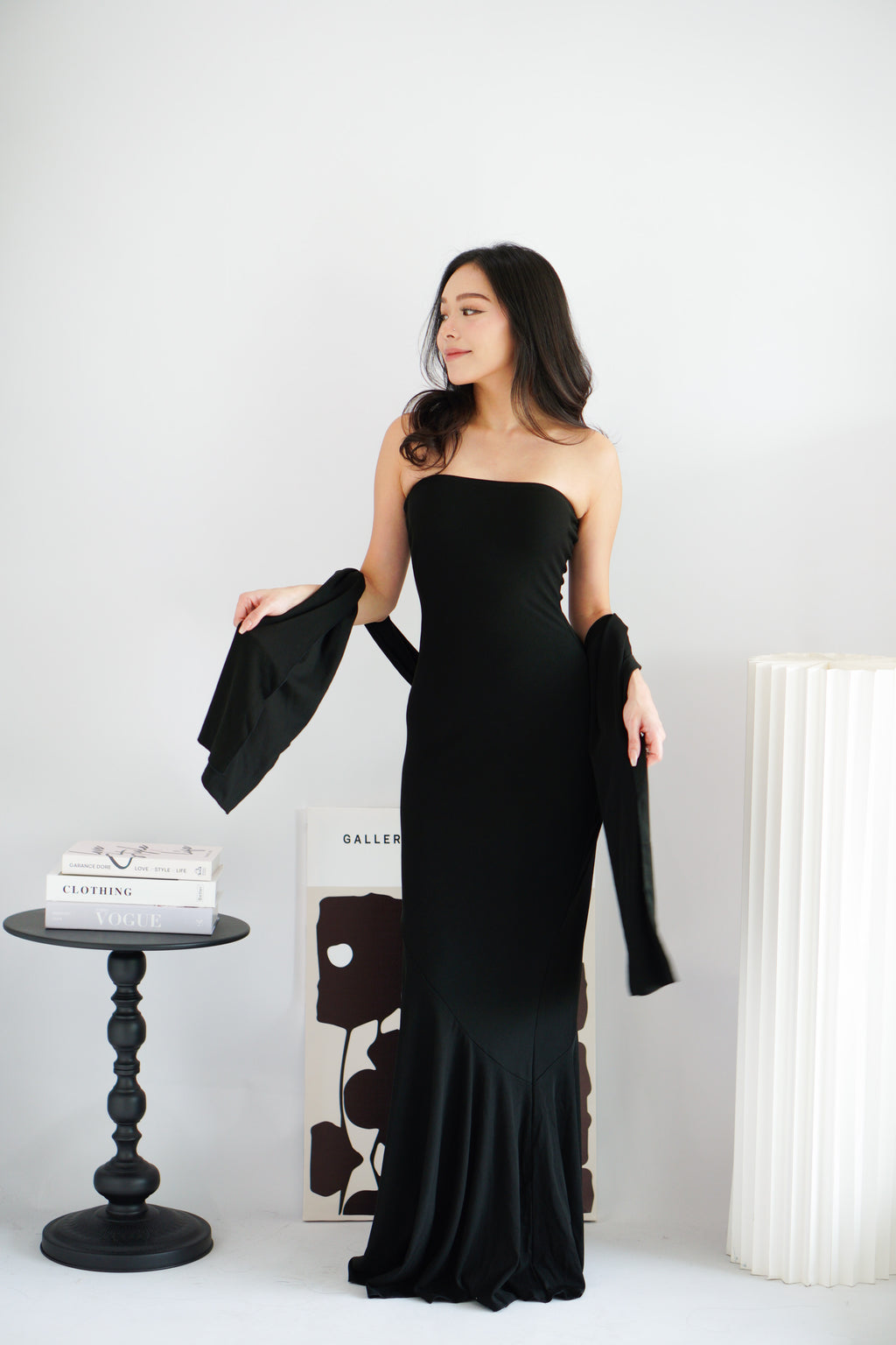 Xoe Tube Maxi Dress with Sash in Black