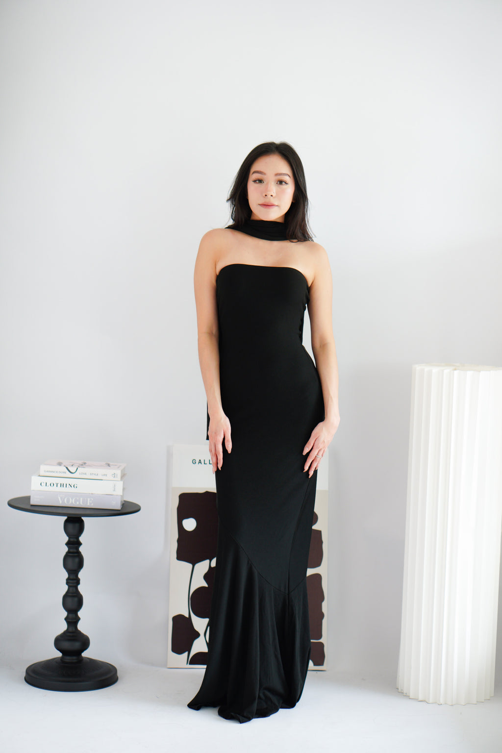 Xoe Tube Maxi Dress with Sash in Black