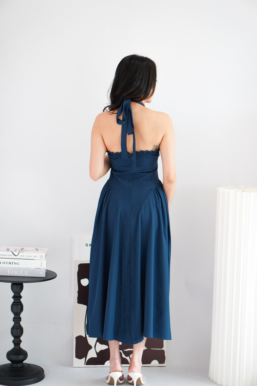 Isabelle Halter Neck A-Line Dress in Dark Blue