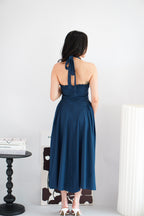 Isabelle Halter Neck A-Line Dress in Dark Blue