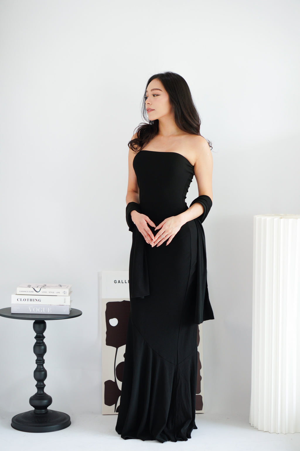 Xoe Tube Maxi Dress with Sash in Black