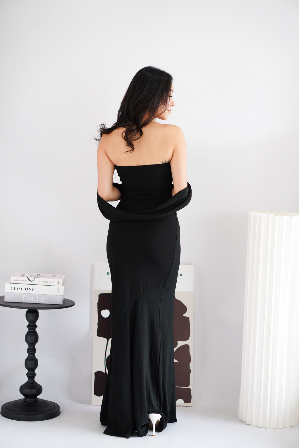 Xoe Tube Maxi Dress with Sash in Black