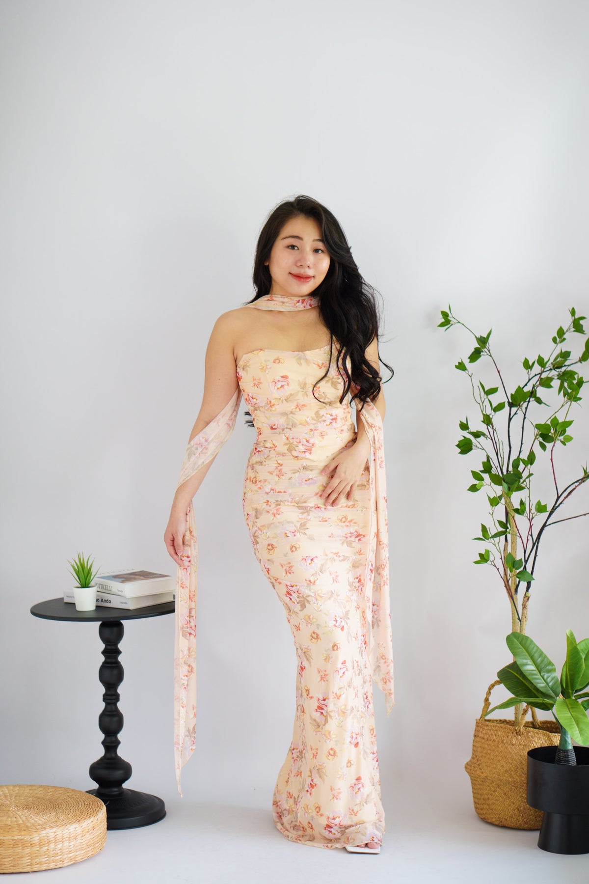 Roselune Corset 2 Piece Skirt Set with Sash in Yellow Floral