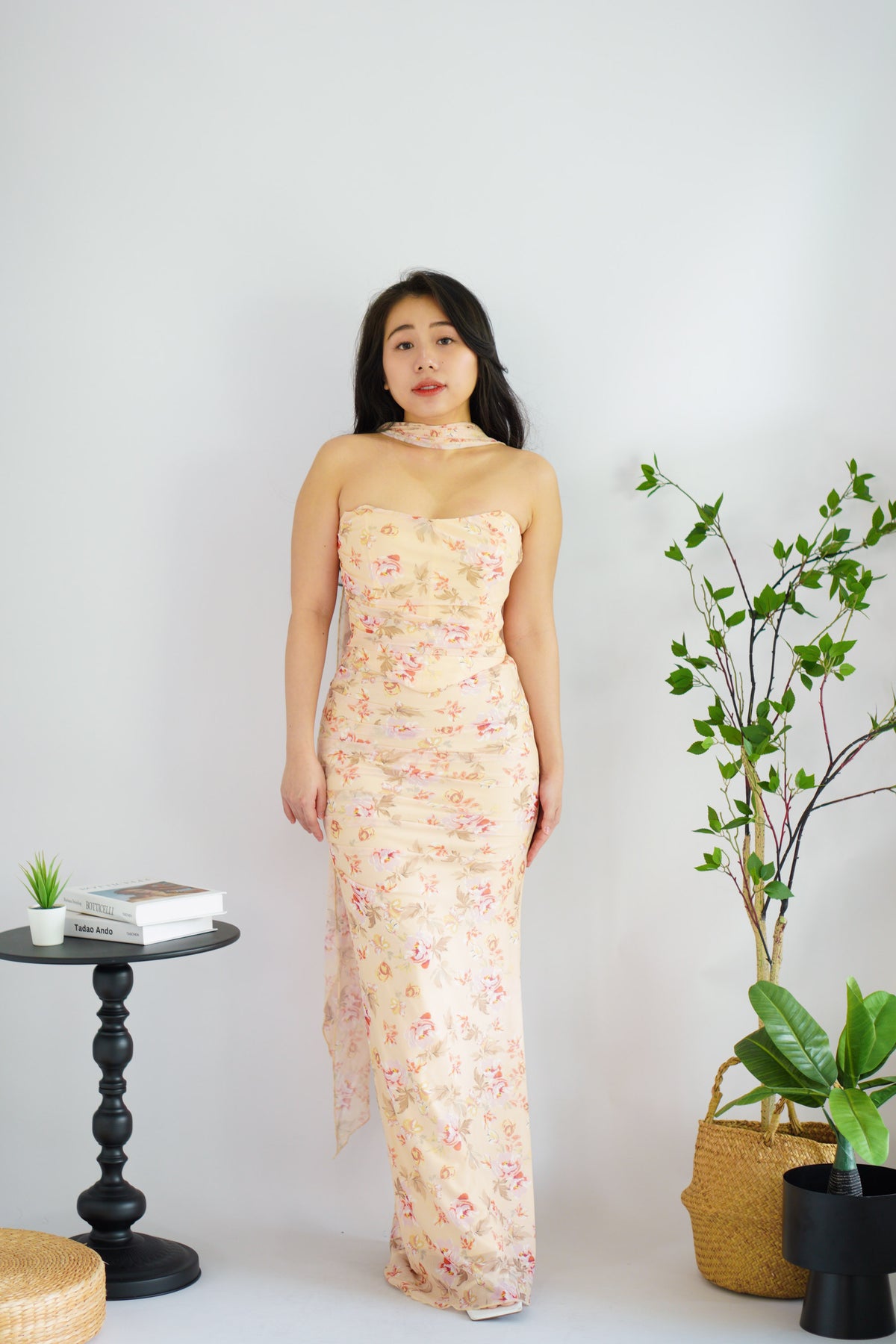 Roselune Corset 2 Piece Skirt Set with Sash in Yellow Floral