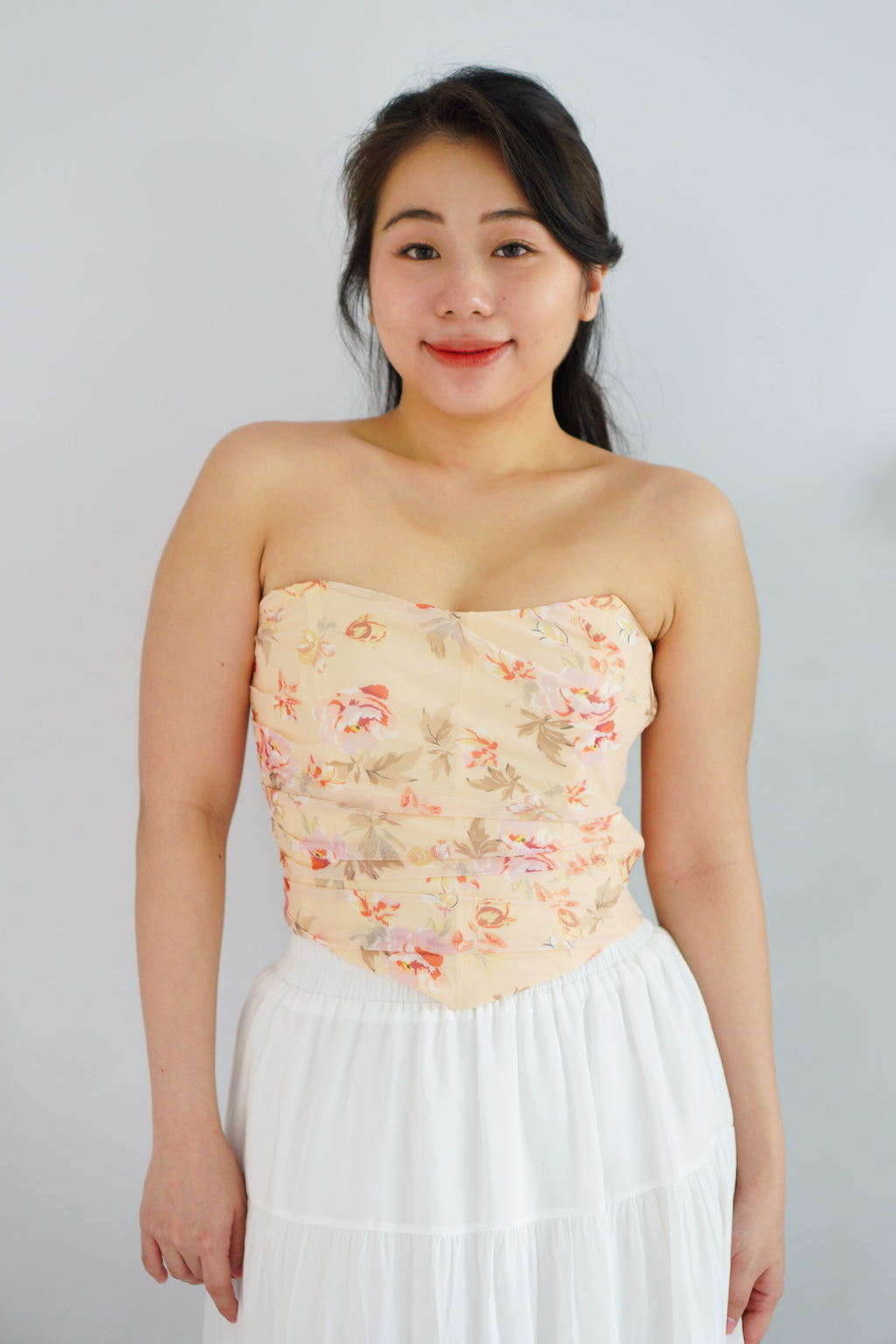Roselune Corset 2 Piece Skirt Set with Sash in Yellow Floral