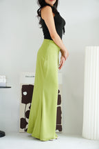 Cira Satin Maxi Skirt in Light Green