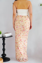 Roselune Corset 2 Piece Skirt Set with Sash in Yellow Floral