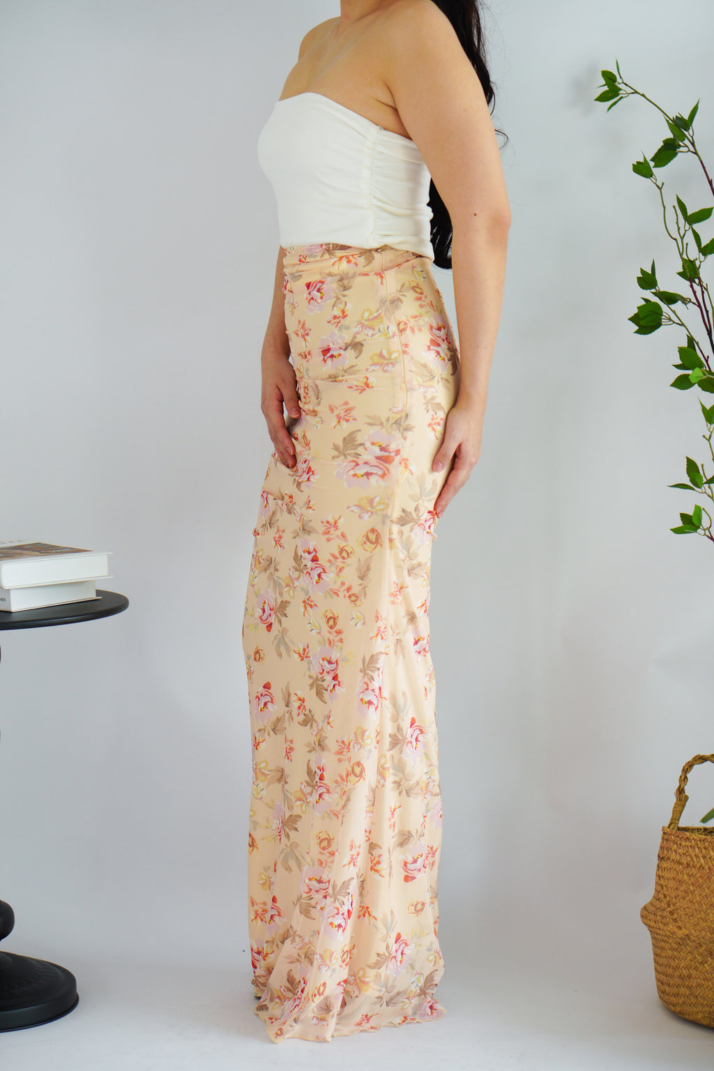 Roselune Corset 2 Piece Skirt Set with Sash in Yellow Floral