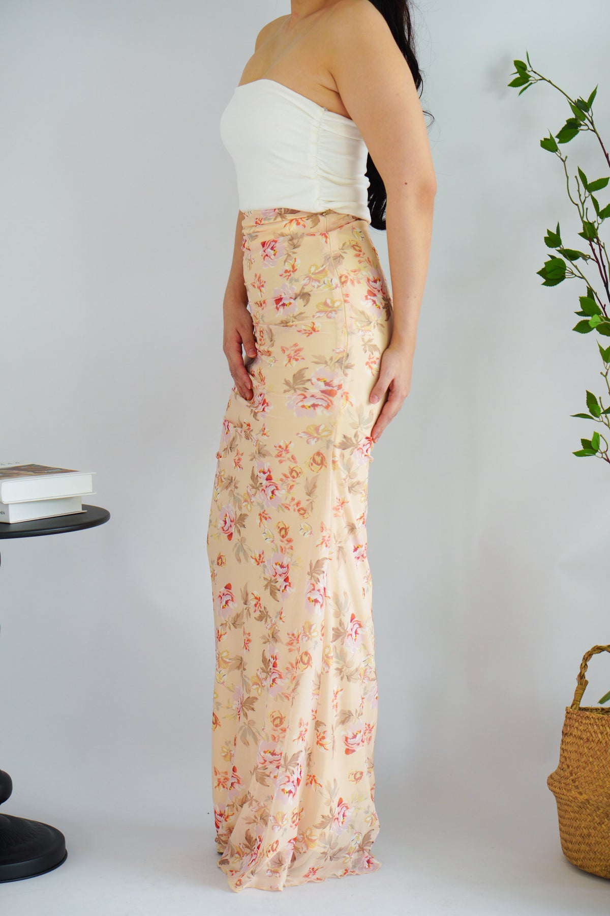 Roselune Corset 2 Piece Skirt Set with Sash in Yellow Floral