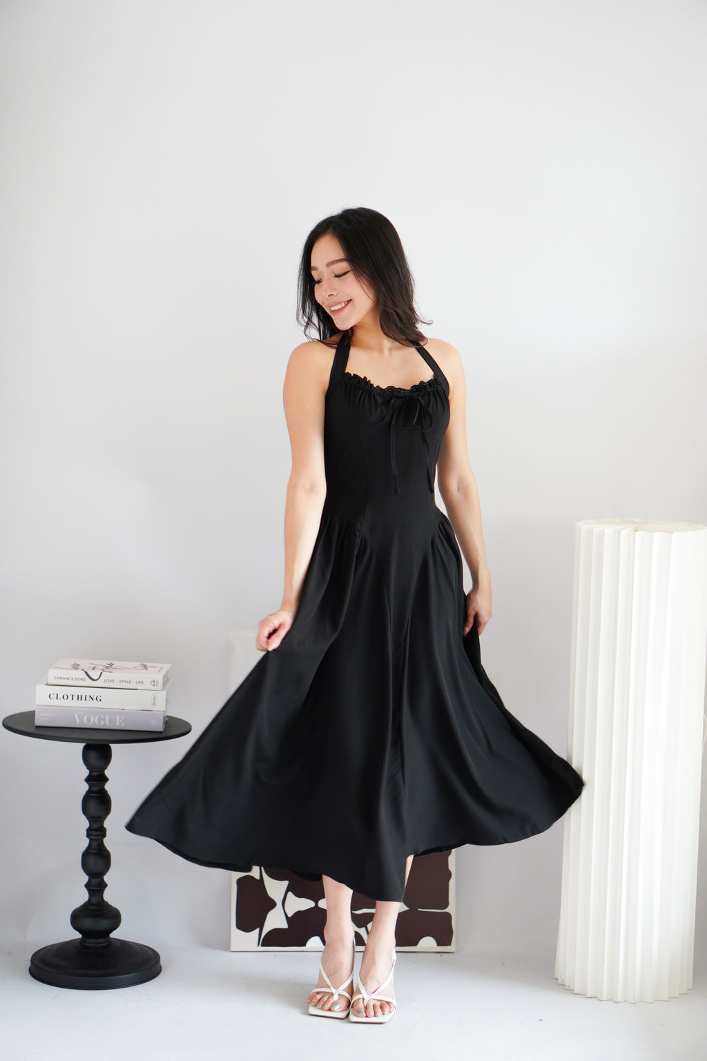 Isabelle Halter Neck A-Line Dress in Black