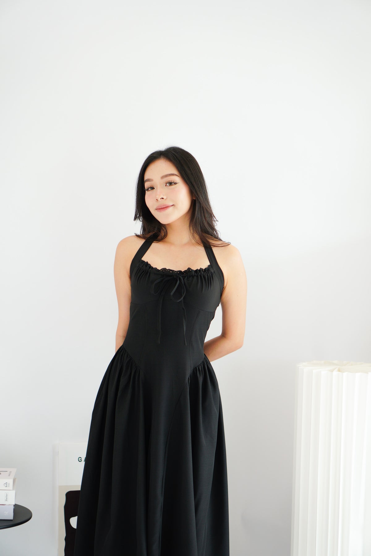Isabelle Halter Neck A-Line Dress in Black