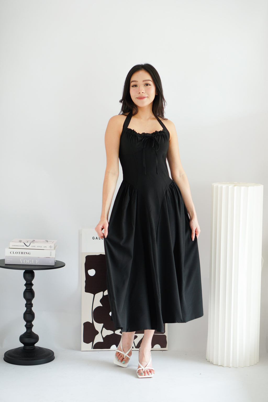 Isabelle Halter Neck A-Line Dress in Black