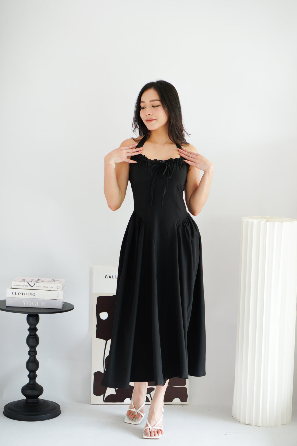 Isabelle Halter Neck A-Line Dress in Black