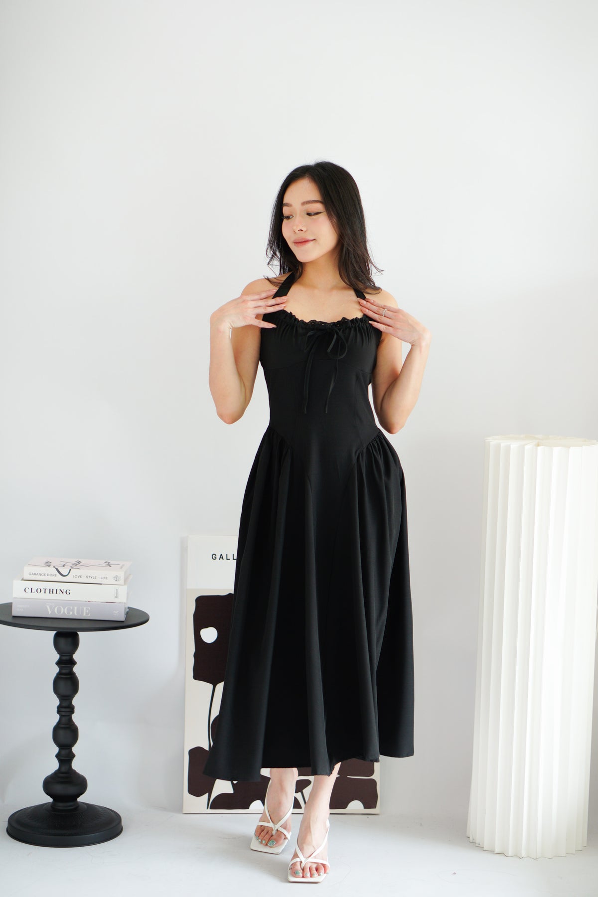 Isabelle Halter Neck A-Line Dress in Black