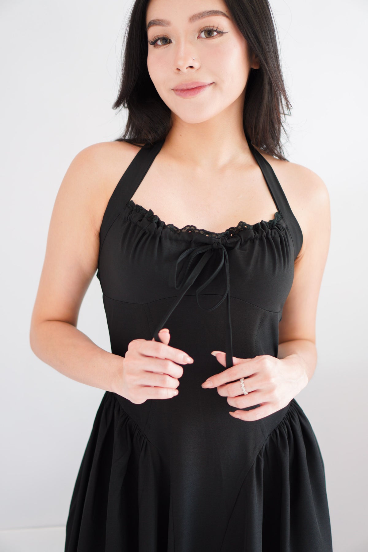 Isabelle Halter Neck A-Line Dress in Black