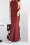 Claret Linen Maxi Skirt in Dark Red