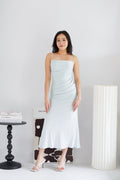 Melle Ruched Maxi Bodycon Fishtail Dress in Light Blue