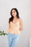 Olia Peplum Pleated Top in Yellow Stripes